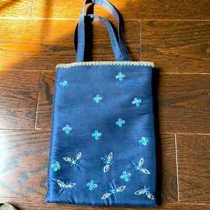 Hand beaded navy blue dragonfly purse